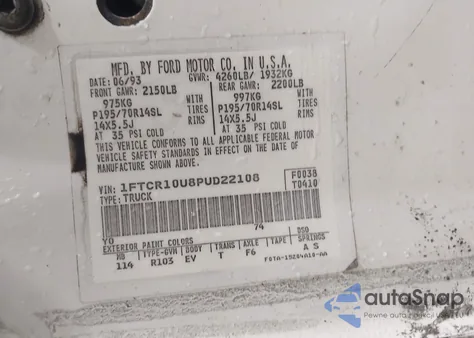 1993 Ford Ranger from USA, damaged, VIN 1FTCR10U8PUD22108